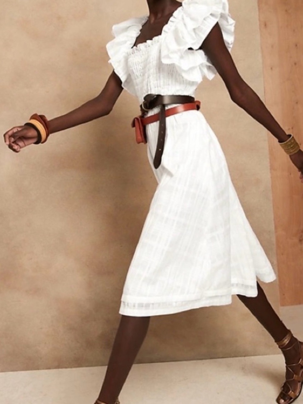 Banana Republic White Midi Dress with Ruffle Sleeves